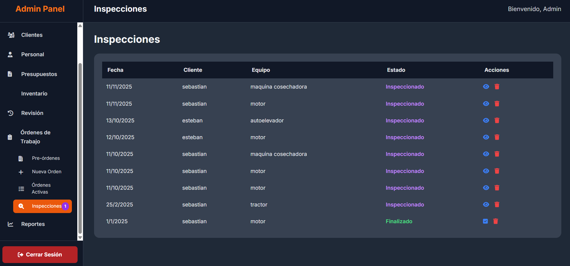 Listado de Inspecciones